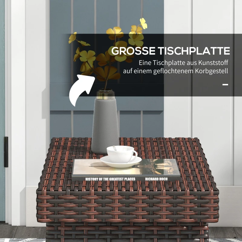 Outsunny Gartentisch Outdoor-Couchtisch Outdoor-Beistelltisch, PE-Rattan, wetterbeständig, 60 cm x 41 cm x 41 cm,  Braun