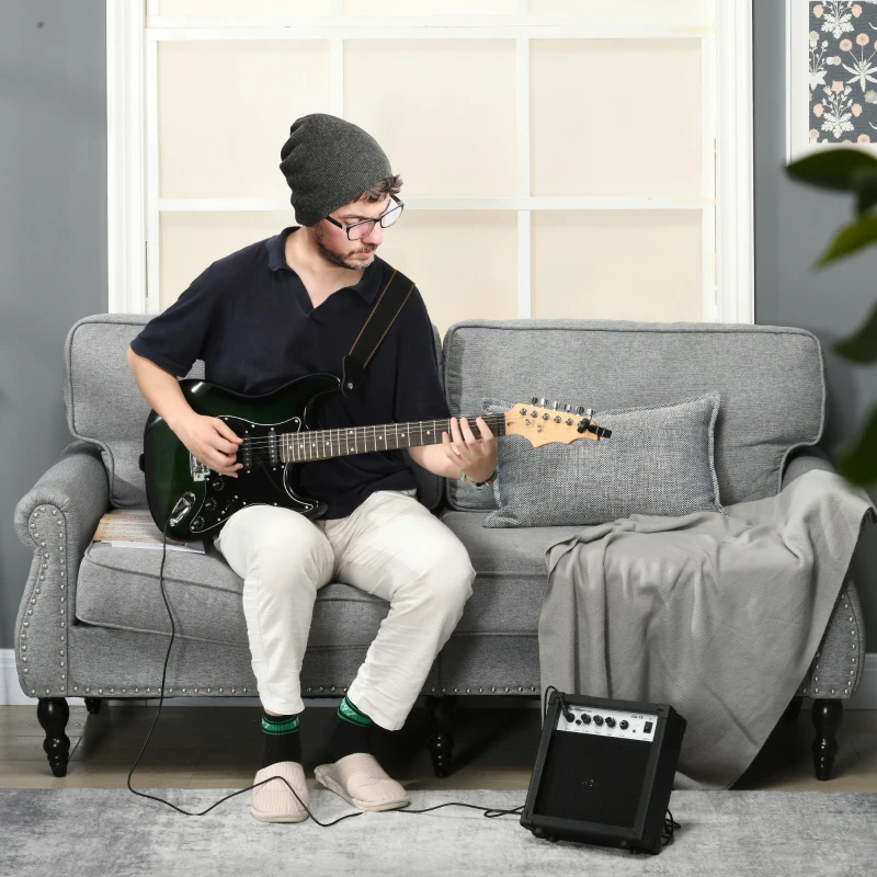 SPORTNOW Six-String Electric Guitar, with 15W Amplifier, Digital Turner, Picks, Shoulder Strap, Case Bag - Dark Green