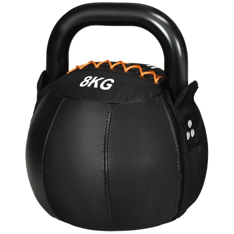 HOMCOM Kugelhantel, Kettlebell, 8 kg, flache Unterseite, Stahlgriff, Kunststoffkörper, schwarz, 20 x 20 x 24 cm