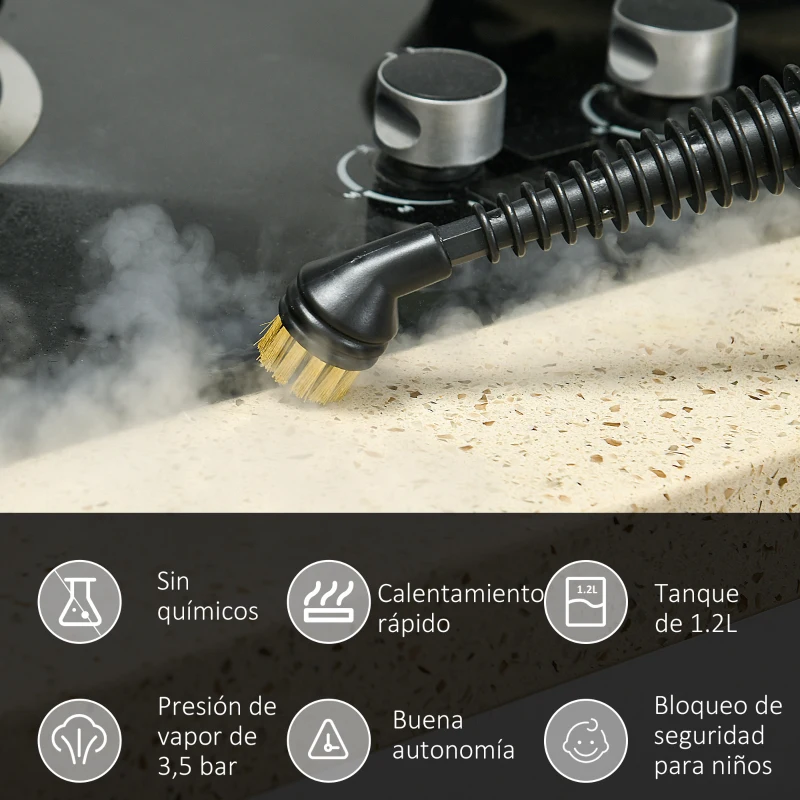 HOMCOM Limpiador a Vapor Portátil 3,5 Bar Potencia 1500W Deposito 1,2 L Vaporeta Multiusos con 13 Accesorios 34x25x23,5 cm Rojo