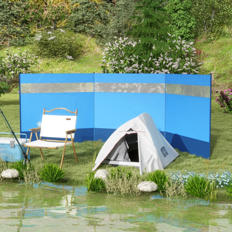 Outsunny Paravent brise-vent de camping portable pliable avec sac de transport et poteaux en acier dim. 440 cm x 140 cm bleu