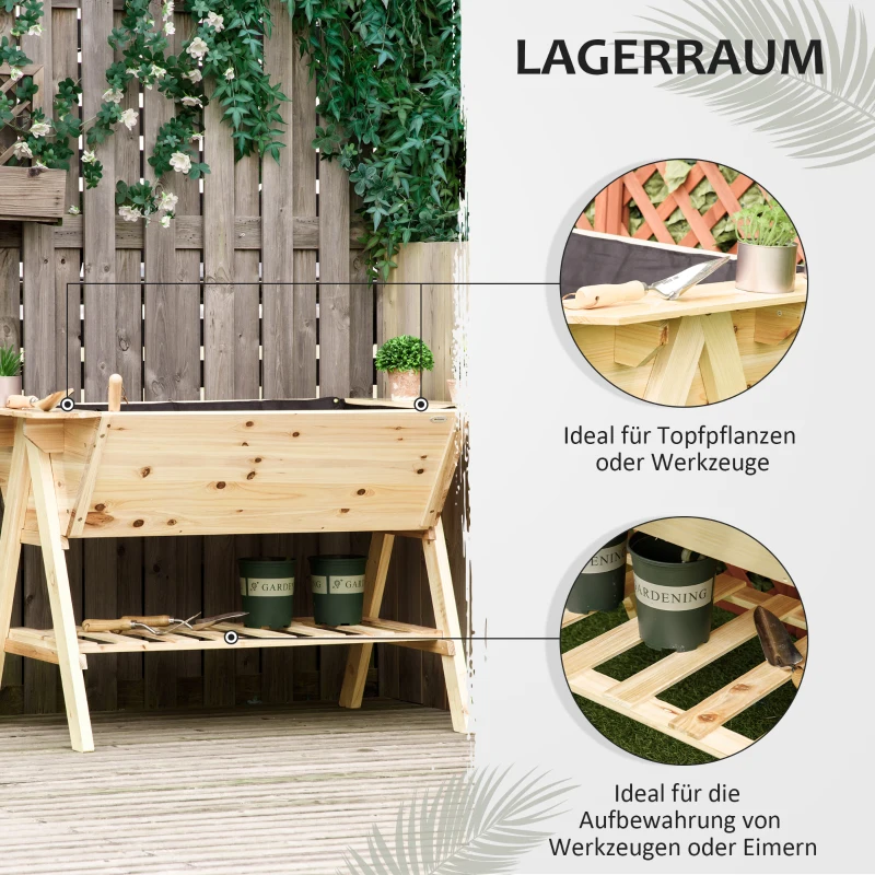 Outsunny Hochbeet Pflanzkasten Blumenkasten Blumentopf mit Abflusslöchern Vliesstoff Tannenholz Natur 129 x 78,5 x 82,5 cm