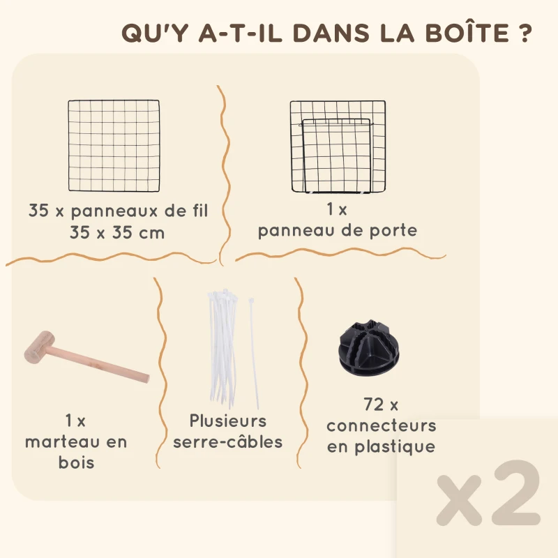 PawHut Cage parc clôture pour animaux domestiques enclos pour petits animaux modulable 2 niveaux 72 panneaux bords arrondis