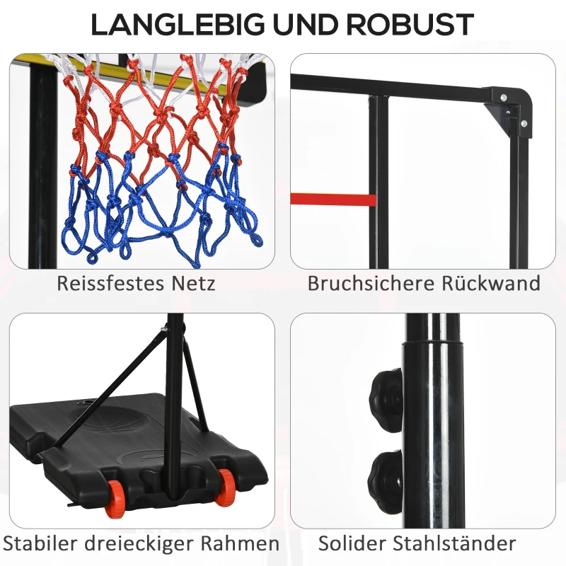 SPORTNOW Outdoor-Basketballkorb, 178-208 cm Verstellbare Korbhöhe, Basketballständer mit Rollen, für Jugendliche, Rot