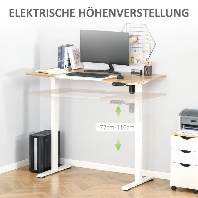 Vinsetto Höhenverstellbarer Schreibtisch Elektrisch 140 x 70 cm Computertisch mit 4 Memory-Steuerung, 4 tlg. Tischplatte, Steh-Sitz Tisch mit Anti-Kollision, Überhitzungsschutz Weiß