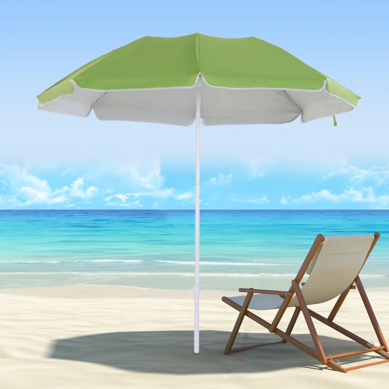 Outsunny 1.7m Beach Umbrella, Portable Parasol with Tilting Function, Carry Bag, Outdoor Sunshade Shelter with 8 Ribs, Green