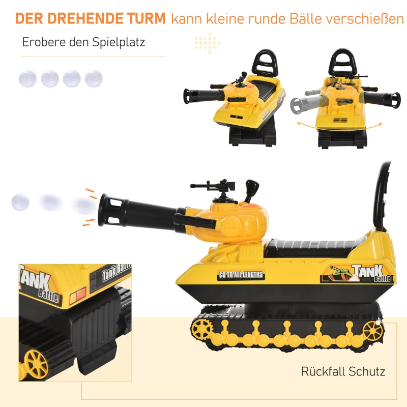 HOMCOM Sitzbagger für Kinder Spielzeugauto für 3 Jahre Kinder Rutscherauto Laufrad Panzer mit Stauraum Bälle Gelb+Schwarz, 68 x 24 x 41,5 cm