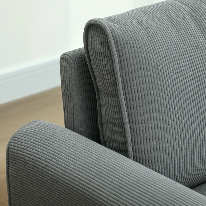 HOMCOM Zweisitzer-Sofa, Stoffcouch, 2 Rückenkissen, Cordbezug, 145 x 75 x 78 cm, Anthrazit(m-9)