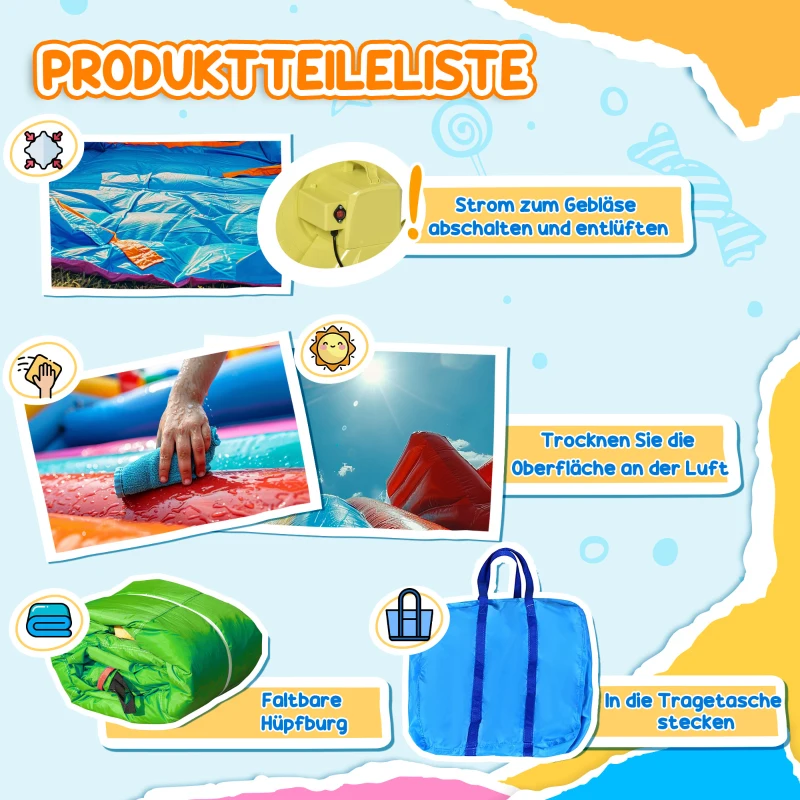 Outsunny Aufblasbare Hüpfburg mit Gebläse Wasserrutsche Spielpool Aufblasbare Wasserspielcenter mit Rutsche Wasserpark aufblasbar Planschbecken ab 3 Jahre 380 x 285 x 225 cm