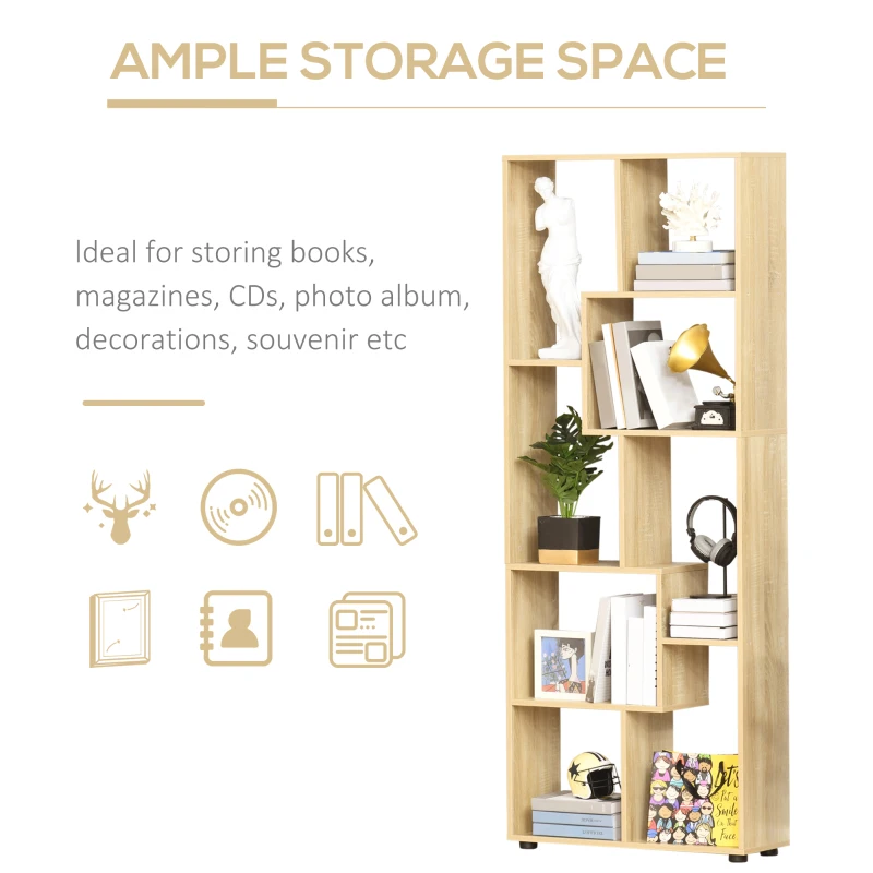 HOMCOM Bookshelf, Tall Bookcase, Modern Room Divider, 8 Cube Storage Unit, Freestanding Storage Shelf for Living Room, Bedroom, Home Office, 70 x 24 x 178 cm, Natural