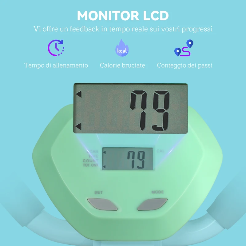 SPORTNOW Stepper con Manubrio e Gradino Regolabile e Monitor LCD, in Acciaio e ABS, 48x38x108-118 cm, Verde