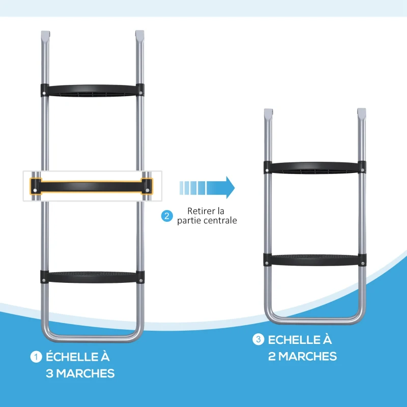 SPORTNOW Échelle de trampoline à 3 ou 2 marches avec marches larges horizontales, crochet universel, capacité de 120 kg