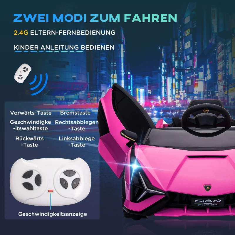 HOMCOM Kinder-Elektroauto, Lamborghini, 3-5 km/h, Fernsteuerung, für 3-5 Jahre, Rosa(m-7)