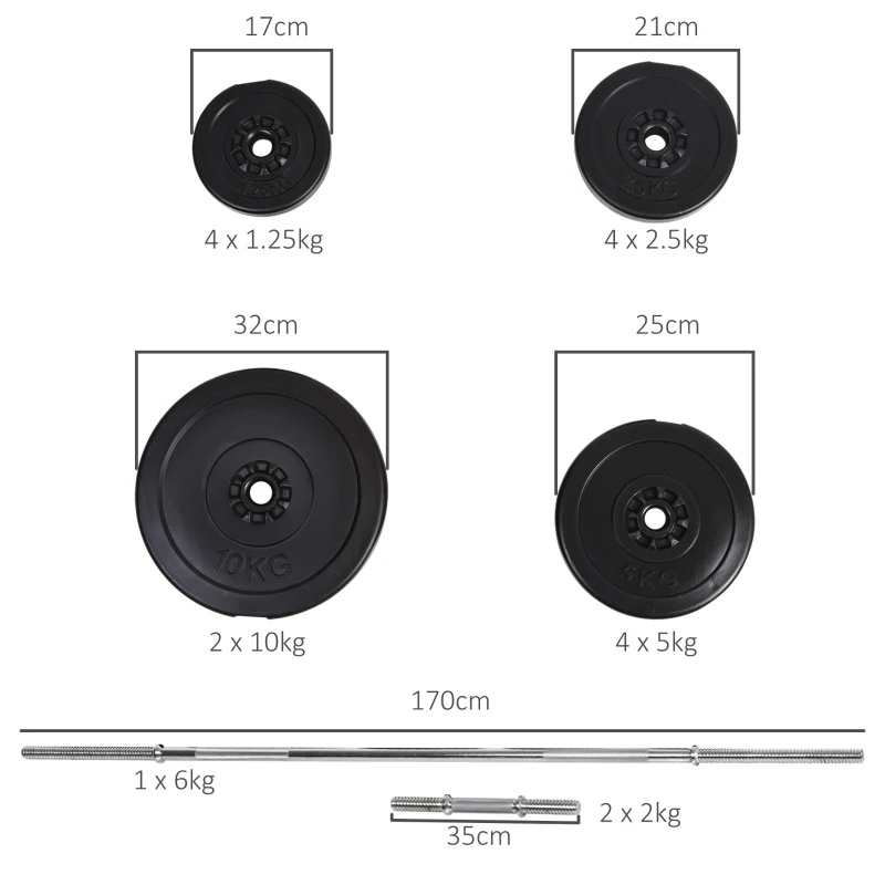 HOMCOM Juego de Pesas de 55 kg con Mancuernas y Barra Pesos Ajustables 2 en 1 con Discos Barra de 170 cm para Culturismo Entrenamiento Fitness en Hogar Gimnasio Negro