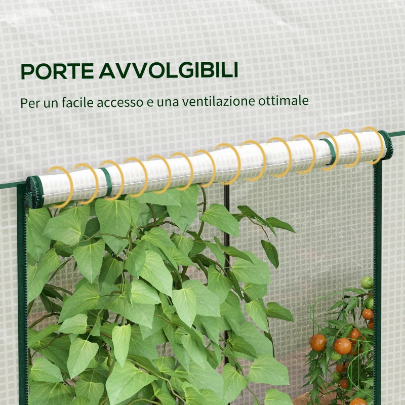Outsunny Serra da Giardino da 2 m², 2 Porte Avvolgibili, Copertura in PE 140g/m² Anti-UV, 2x1x1.78m, Bianco
