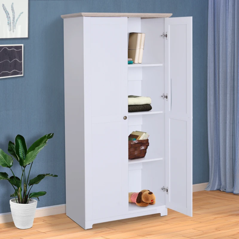 HOMCOM Armario Mueble Almacenaje Organizador Madera para Dormitorio Salón 2 Puertas 4 Estantes Multiusos 80x48x172cm Blanco