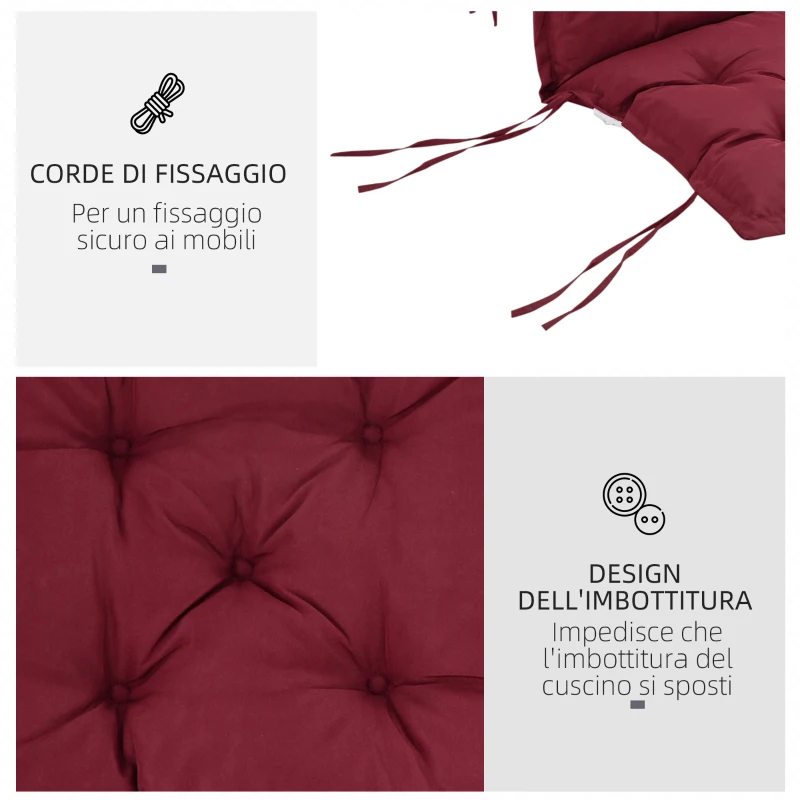 Outsunny Cuscino per Sedie da Giardino con Laccetti e Imbottitura Spessa, 100x50cm, Rosso