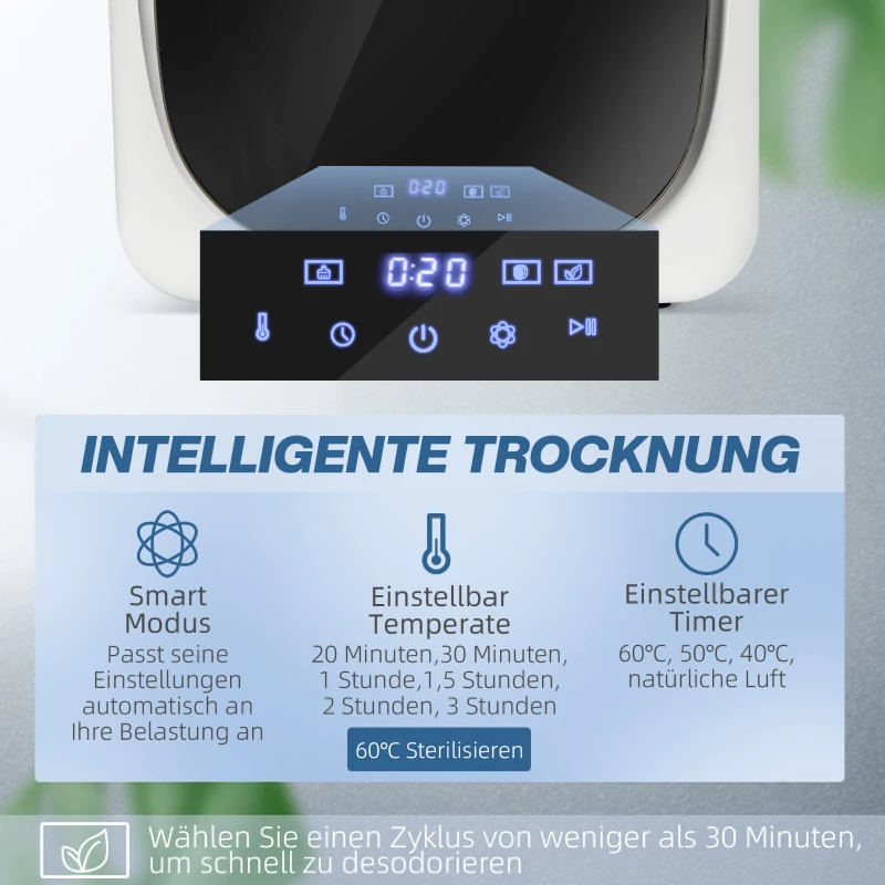 HOMCOM Wäschetrockner mit UV-Desinfektion, kompakte Bauweise, 4 kg Kapazität, Edelstahl, Weiß(m-4)