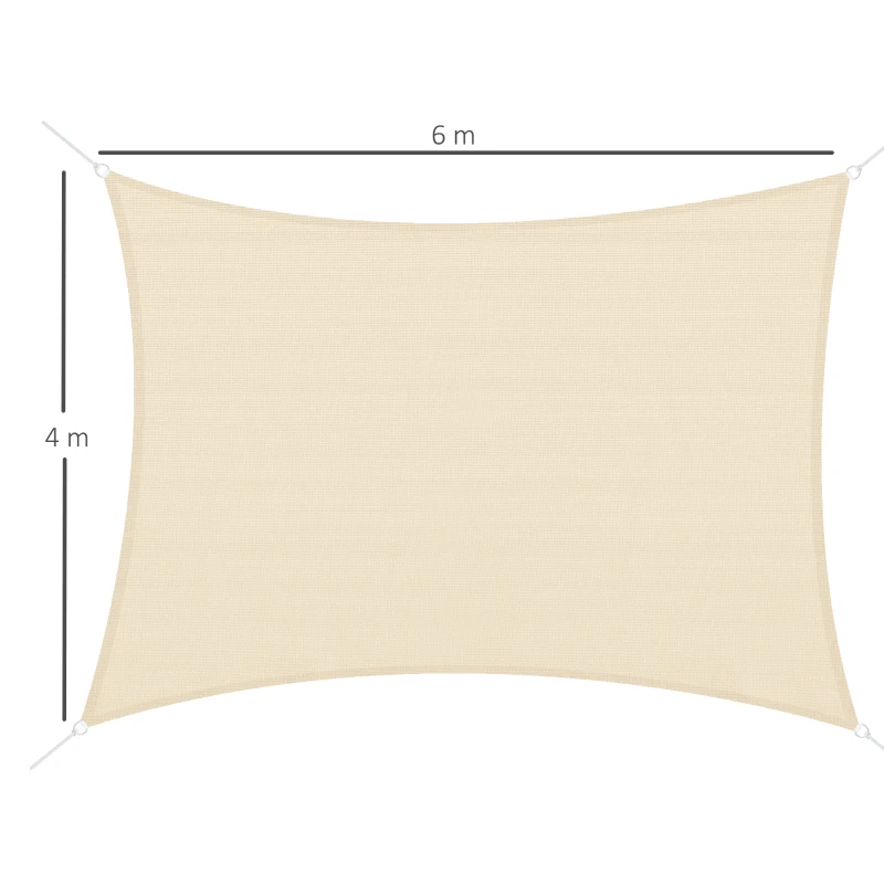 Outsunny Tenda a Vela Parasole Rettangolare 4 x 6m, Tenda da Sole Protezione Raggi UV in HDPE 185g/㎡, Crema