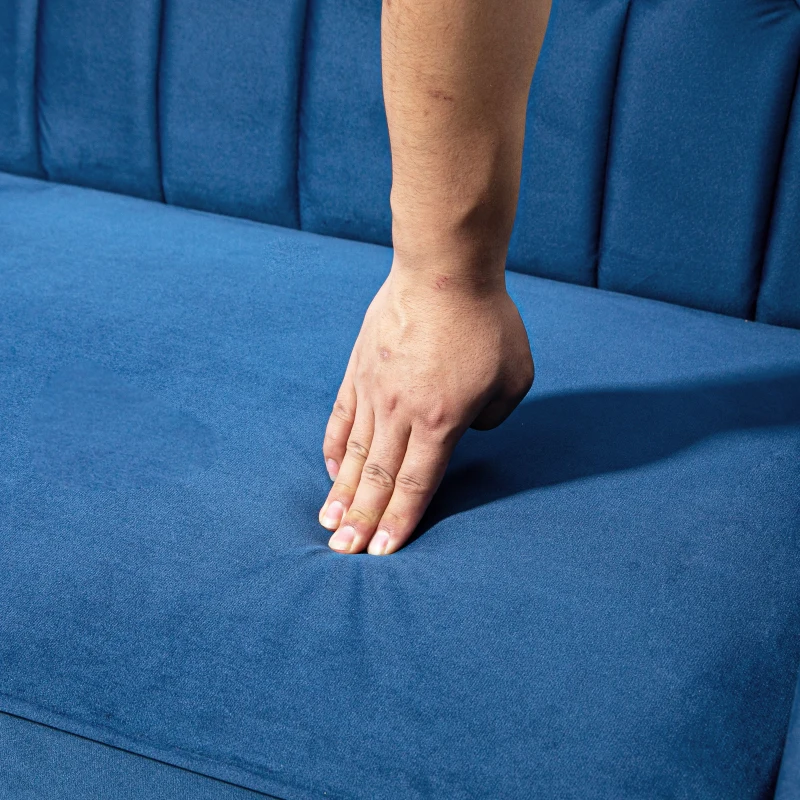 HOMCOM Velvet-Feel Three-Seater Sofa Bed - Blue