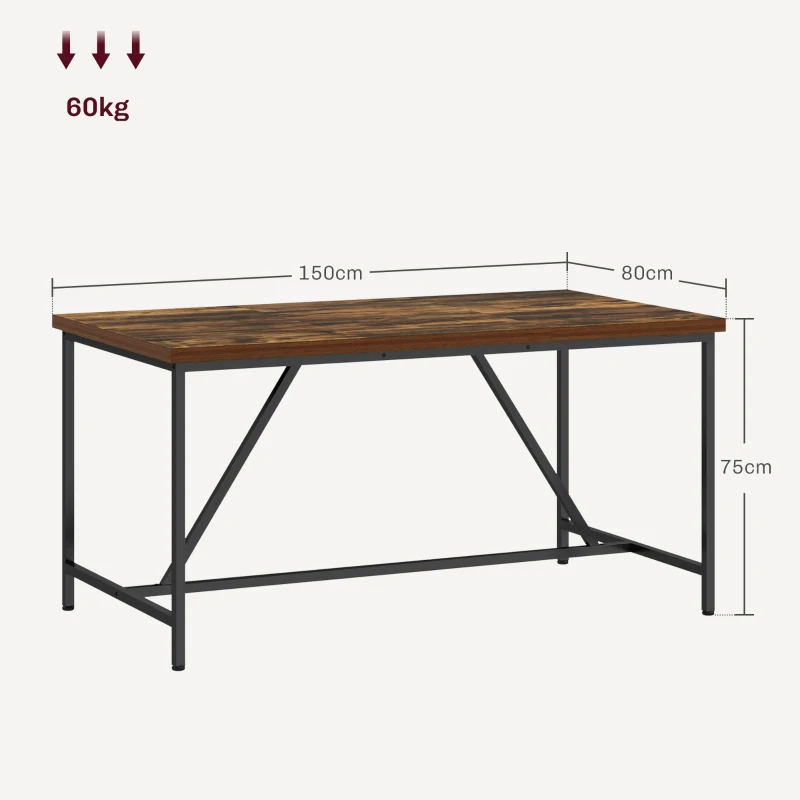 HOMCOM Tavolo da Pranzo per 6 Persone Stile Industriale in Legno e Acciaio, 150x80x75 cm, Marrone