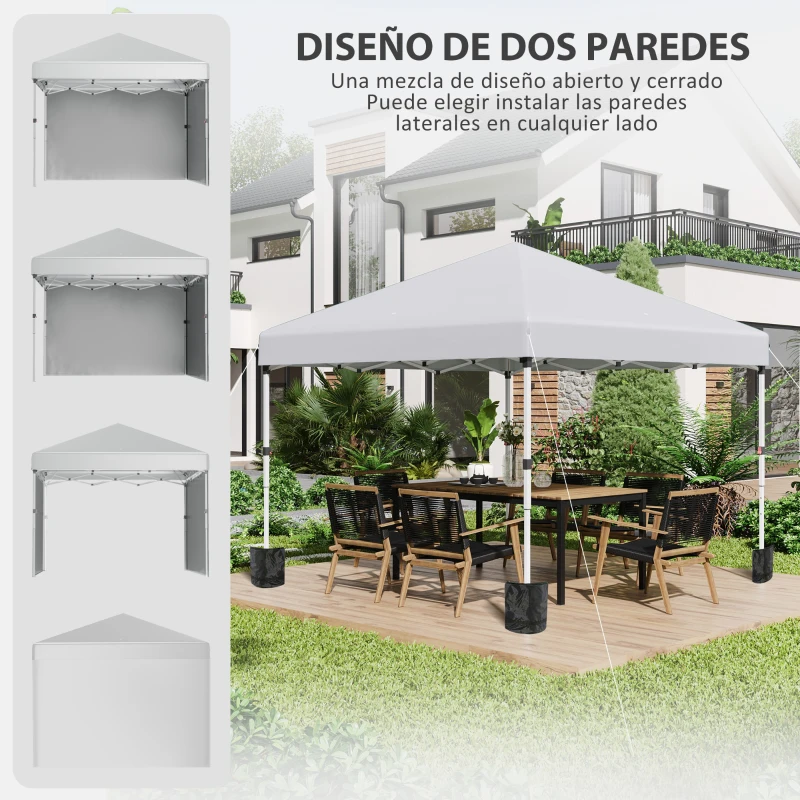 Outsunny Carpa Plegable Pop-up 3x3 m con 2 Paredes Laterales Anti-UV Altura Ajustable Sacos de Arena y Bolsa de Transporte Blanco