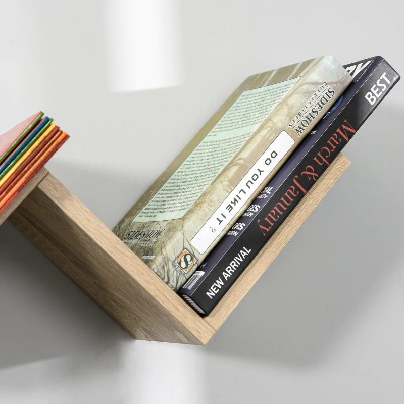 HOMCOM Libreria a Parete Sospesa di Design in Legno a Forma di V, per Casa e Ufficio, Color Legno, 80.6 x 16 x 15.2cm