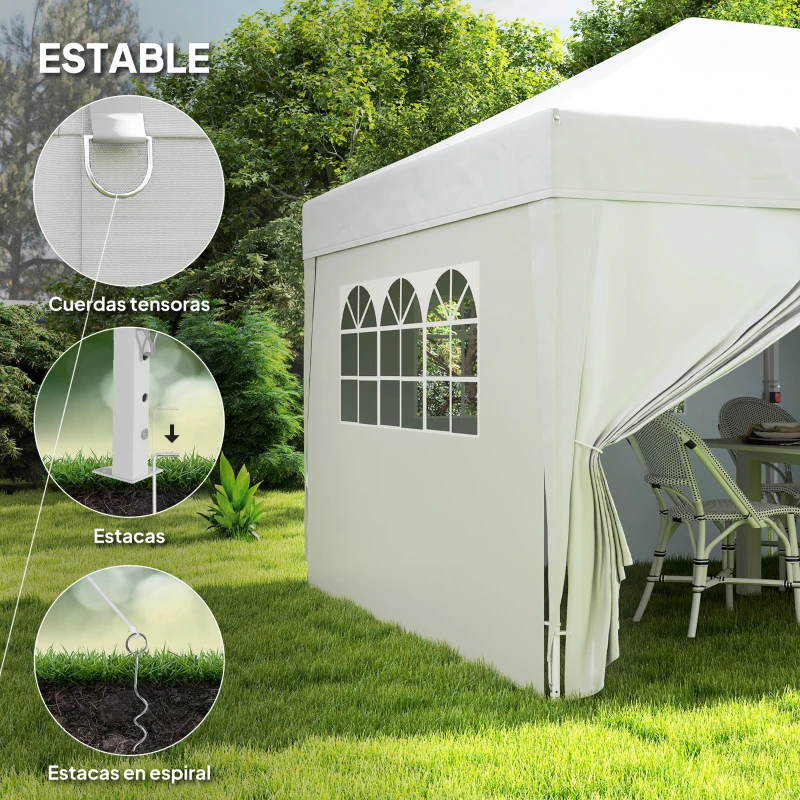 Outsunny Carpa Plegable 6x3 m Gazebo con 6 Paredes Laterales Impermeable Anti-UV y Bolsa de Transporte para Camping Fiesta Blanco