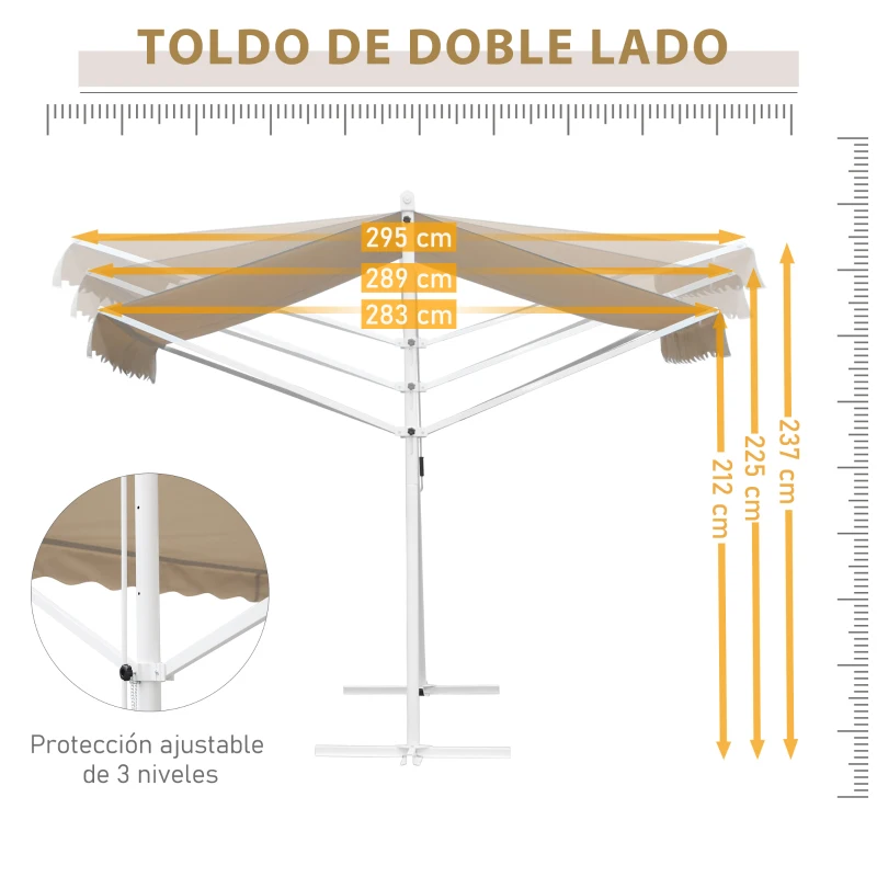 Outsunny Toldo de Pie Independiente 300x295x255 cm con Manivela Doble Cara Ángulo Ajustable Portátil Protección Solar para Jardín Terraza Patio Beige