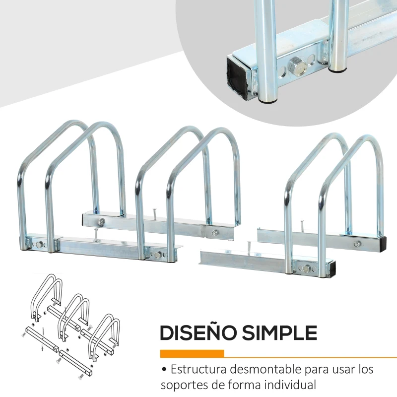 HOMCOM Aparcamiento para 3 Bicicletas Estacionamiento para Aparcar Bicicletas para Interior y Exterior 76x33x27cm Plata