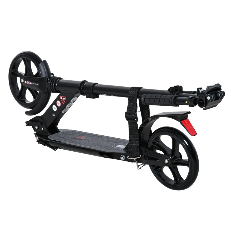 HOMCOM Kick Scooter Foldable Aluminum Ride On Toy For 8+ Adult Teens with Foot Brake, Adjustable Handle, Black
