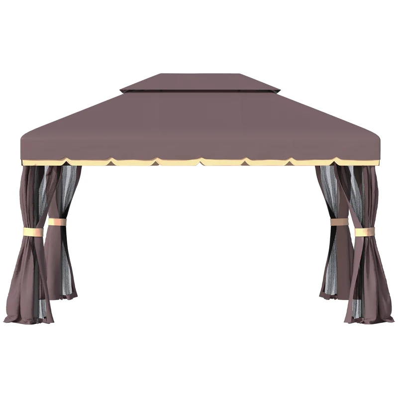 Outsunny Tonnelle de jardin extérieur 4 x 3 m barnum double toit tente de réception avec parois et moustiquaires marron(m-10)