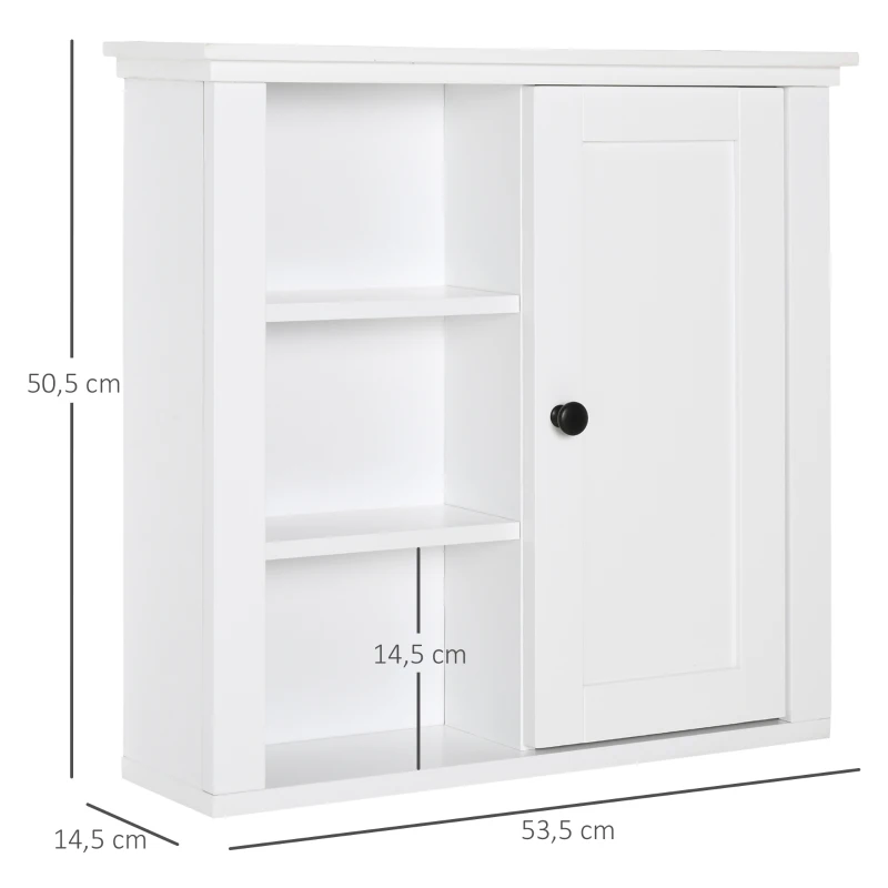 HOMCOM Armoire Murale de Salle de Bain Meuble Suspendu WC Placard 1 Porte 3 niches dim. 53L x 14,5l x 50,5H cm en bois Blanc