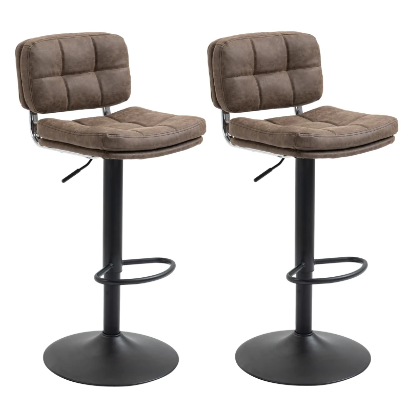HOMCOM Set 2 Sgabelli Bar Moderni e Girevoli con Schienale e Poggiapiedi, Sgabelli da Cucina con Altezza Regolabile, Rivestimento Pelle PU e Imbottitura, 41.5x45x85-107cm