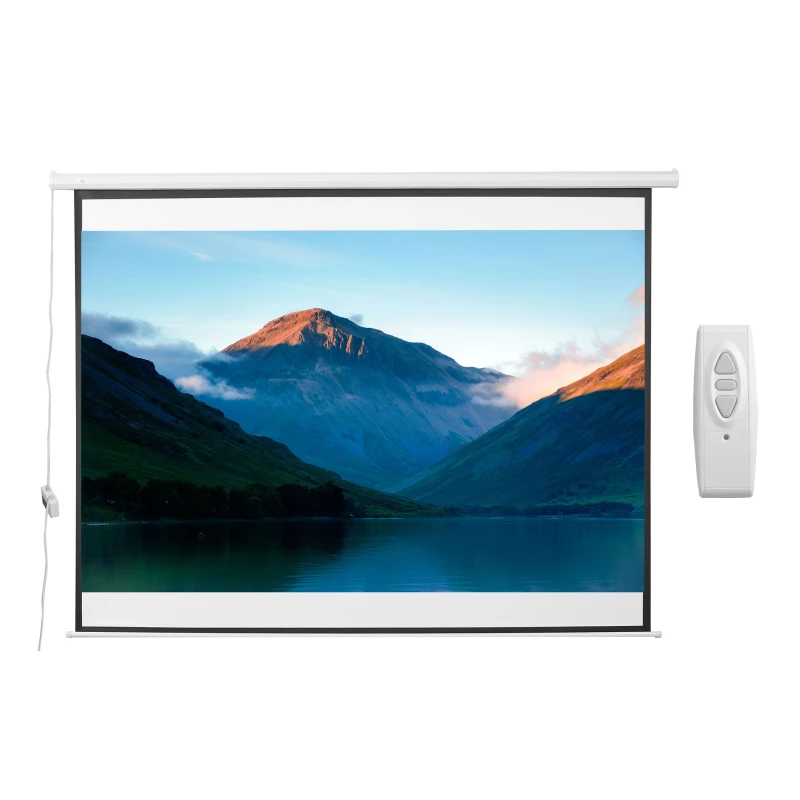 HOMCOM Pantalla de Proyección Eléctrica 120 Pulgadas Formato 4:3 con Mando a Distancia 244x183 cm Blanco