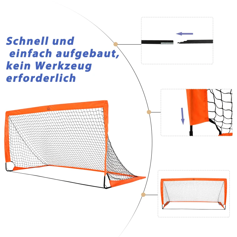 HOMCOM Fußballtor Set, leicht, einfache Montage, Tragetasche, Stahlrohre, 183x90x90 cm, Orange