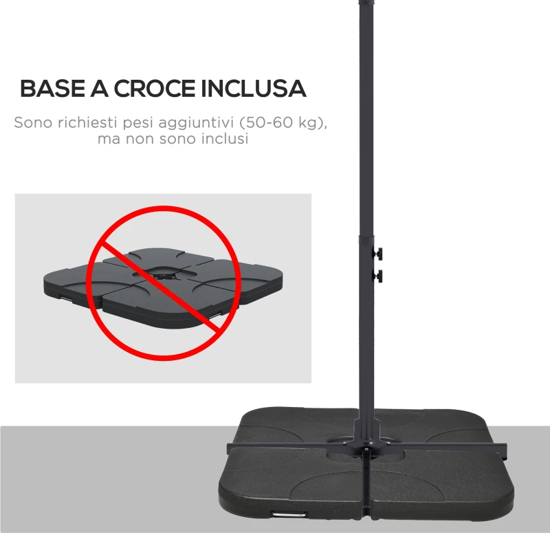 Outsunny Ombrellone da Giardino Decentrato con Base a Croce e Apertura a Manovella, 294x193cm, Grigio