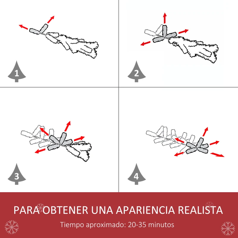HOMCOM Árbol de Navidad Artificial 180 cm con 55 Bayas 836 Ramas PE Tridente PVC Base Plegable y Soporte Metálico Decoración Navideña para Interiores Verde