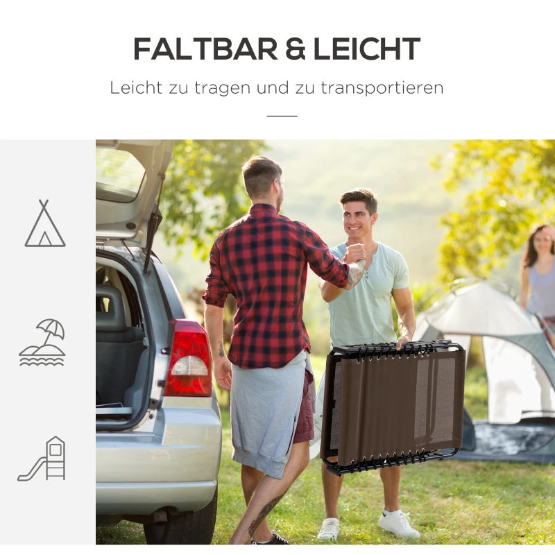 Outsunny Liegestuhl, Zusammenklappbare Liege mit Nackenkissen, Stahlrahmen, Netzstoffbezug, 120 kg Belastbarkeit, Braun