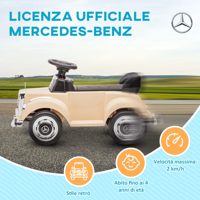 HOMCOM Macchina Elettrica per Bambini 18-48 Mesi Licenza Mercedes-Benz con Musica, Beige