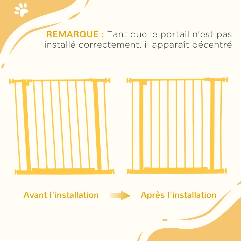 PawHut Barrière de sécurité longueur réglable dim. 76-82l x 76H cm sans perçage métal plastique blanc