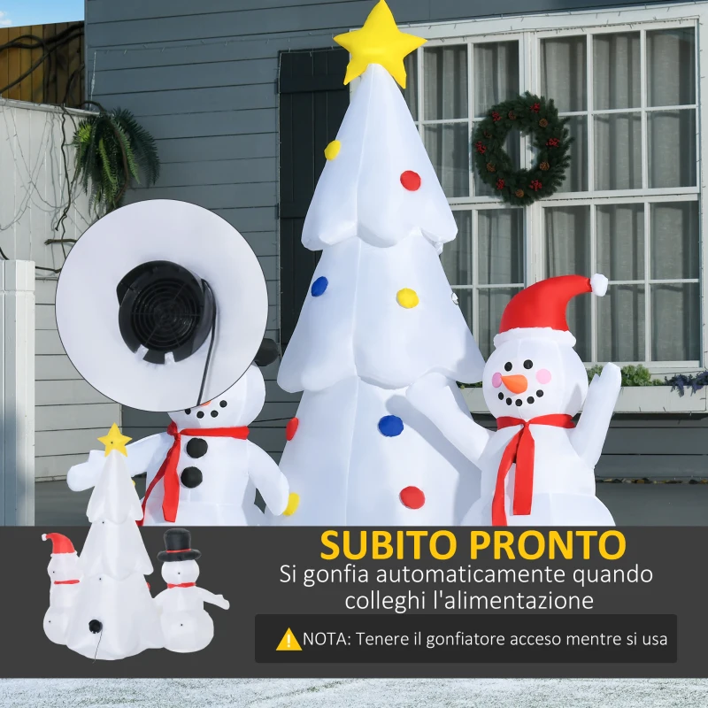 HOMCOM Albero di Natale Gonfiabile con Pupazzi di Neve, Altezza 185cm, Luci LED e Gonfiatore