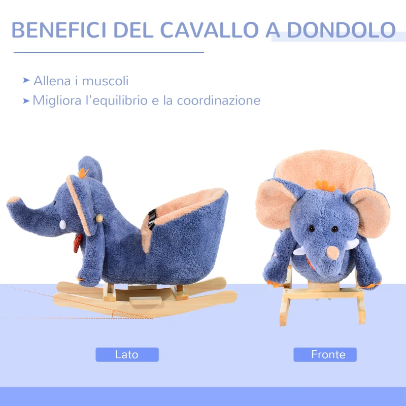 HOMCOM Cavallo a Dondolo in Legno Elefante per i Bambini 60x33x45cm