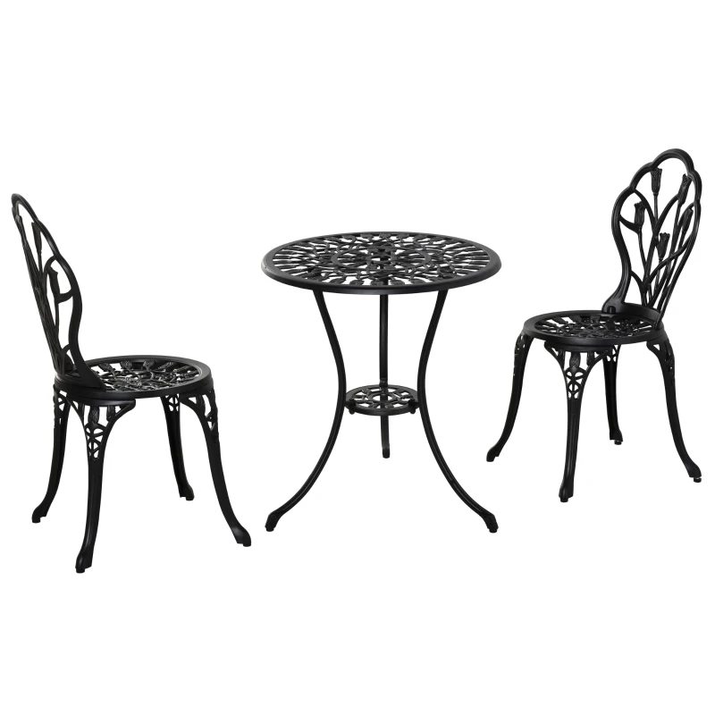 Outsunny Set da Giardino 3 Pezzi in Alluminio con 2 Sedie 42.5x47.5x89 cm e Tavolino Rotondo Ø60x67 cm, Nero