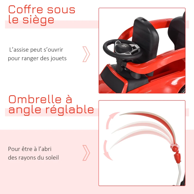 HOMCOM Porteur Enfants Voiture Enfant Multi-équipée 12-36 Mois Coffre klaxon Effet Musical polypropylène Rouge