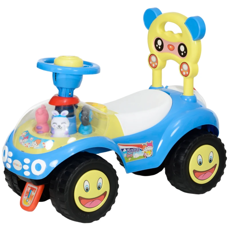 AIYAPLAY Foot to Floor oddler Ride on Toy w/ Music, Light, Horn, Under Seat Storage, Anti-Over-Backwards Device, Blue