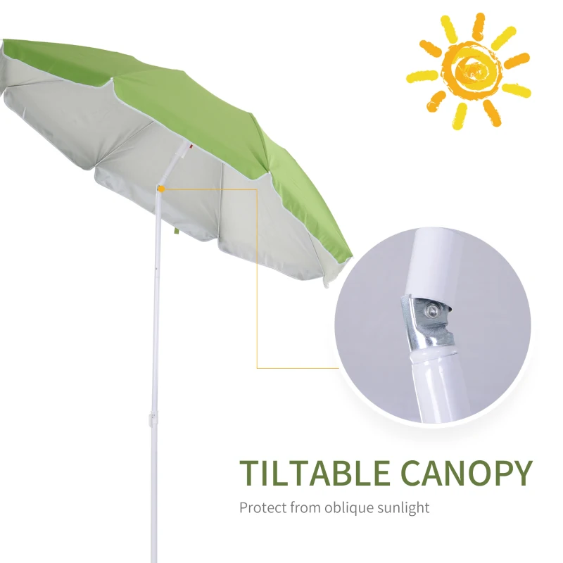 Outsunny 1.7m Beach Umbrella, Portable Parasol with Tilting Function, Carry Bag, Outdoor Sunshade Shelter with 8 Ribs, Green