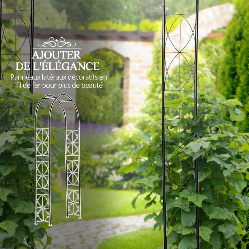 Outsunny Arche de Jardin arche à rosiers treillis plantes grimpantes style Fer forgé dim. 114L x 30l x 230H cm métal époxy Noir