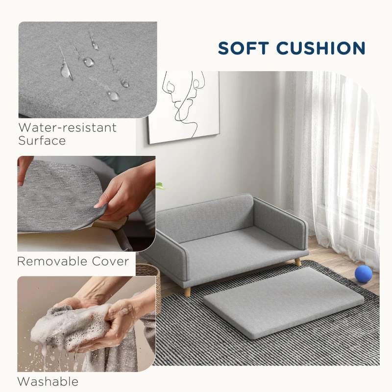 PawHut Pet Sofa for Medium Dogs, with Water-Resistant Fabric, Four Legs - Grey