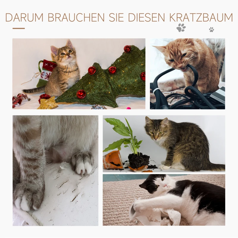 PawHut Katzenbaum Kratzbaum Schlafhöhle Kletterbaum mit Spielbaum Treppe Schlafplatz für Katzen 4 Schichte Beige 40 x 40 x 114 cm